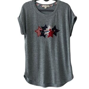 Cactus + Pearl Heathered Blue 4th of July Stars Stripes Soft Knit Top M